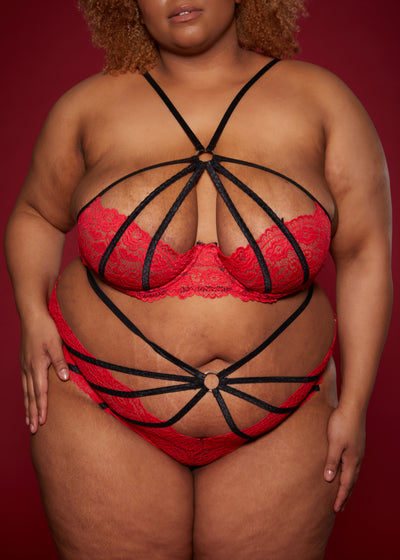 Forbidden love stitching cross bra set